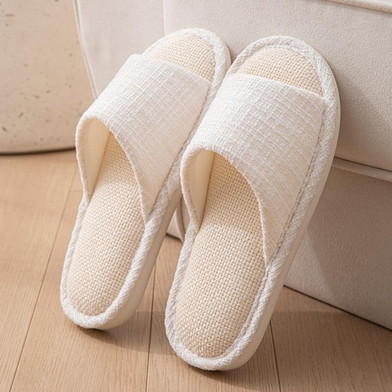 Pantoufles en Lin Quatre Saisons pour Hommes et Femmes Intérieur Antidérapantes Respirantes Absorbantes de Transpiration Silencieuses Maison Confortables Pantoufles en Tissu de Lin
