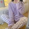 Pigiama da donna in pile spesso e caldo Set invernale per dormire casual a tinta unita Top e pantaloni a quadri Set pigiama morbido per donne Tuta da casa