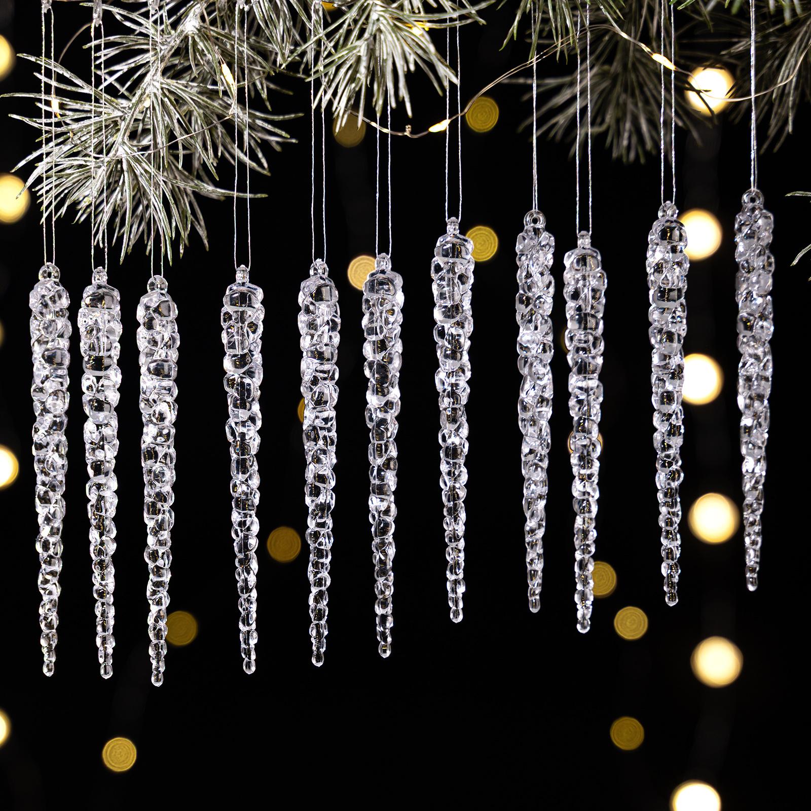 12 Pieces of Crystal Acrylic Spiral Ice Strip Decorations for Christmas Trees, Winter Fairyland Chandeliers and Other Items