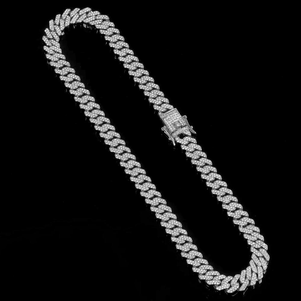 Herren Damen HipHop Iced Out Bling Prong Kubanische Kette Halskette Anzug 13mm Gepflasterte Strass Gliederkette Choker Armband Modeschmuck