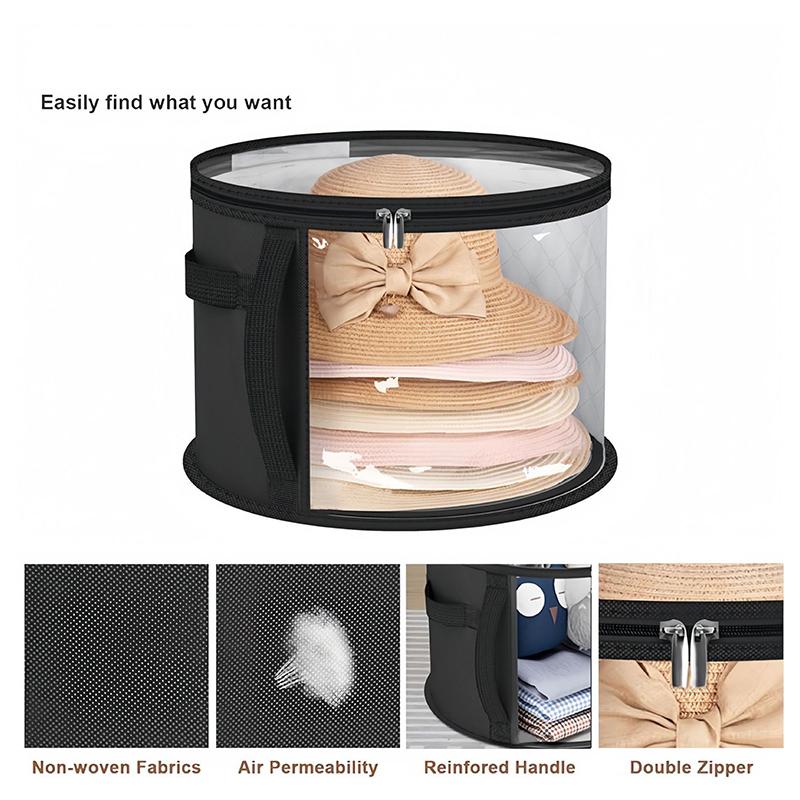 1Pc Clear Portable Collapsible Hat Storage Organizer With Zipper, Large Front Window Design, Fabric Material, Hand Washable