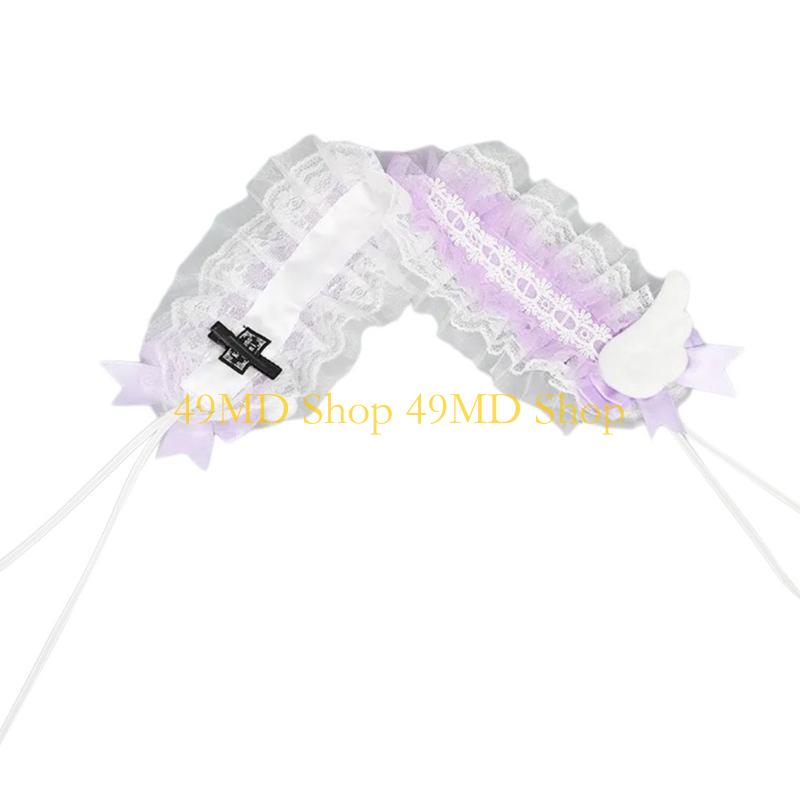 49MD Womens Gothic Bows Lace Hairband Flouncing Maid Hair Ornaments Photo Props