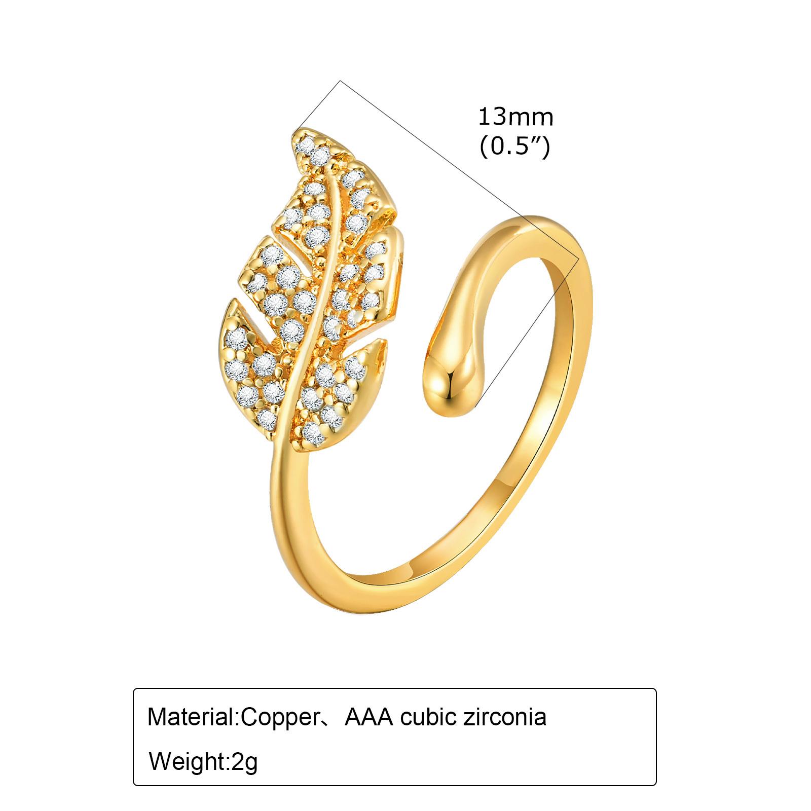 

Women Trendy CZ Stone Statement Feather Metal Ring Resizable, Dainty Cubic Zirconia Open Thumb Stackable Knuckle Finger Rings