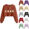 Women's Fashion Halloween Printed Navel-Exposed Long Sleeve Pullover Sweatshirt