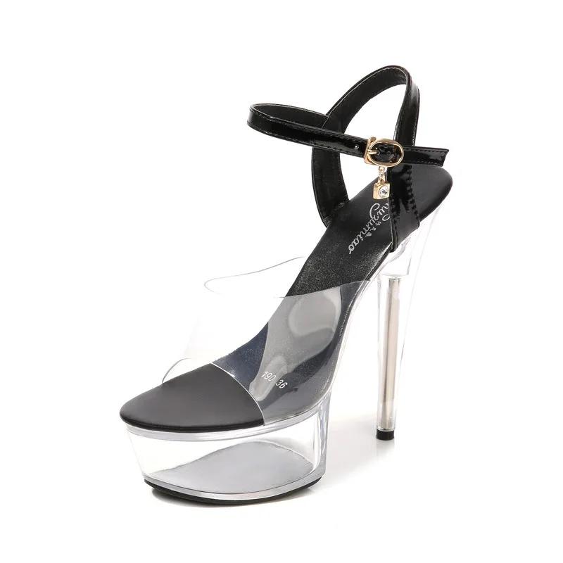 Fashion 34-43 Sexy Super High Heel Shoes 15CM Slim Heel Platform Sandals Transparent Crystal Shoes Wedding Shoes Banquet