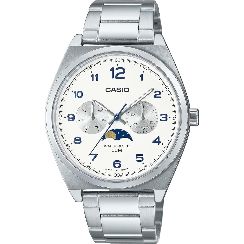 [Casio] CASIO Standard Moon Phase Analog Men s Watch MTP-M300D-7AV Metal Band White (Overseas Model) [Parallel Import]
