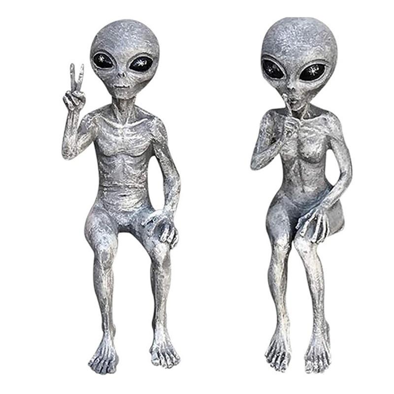 1pc Halloween Funny Resin Alien Statue Outdoor Garden Decoration UFO Dwarf Sculpture Indoor and Outdoor for Birthday Ornaments