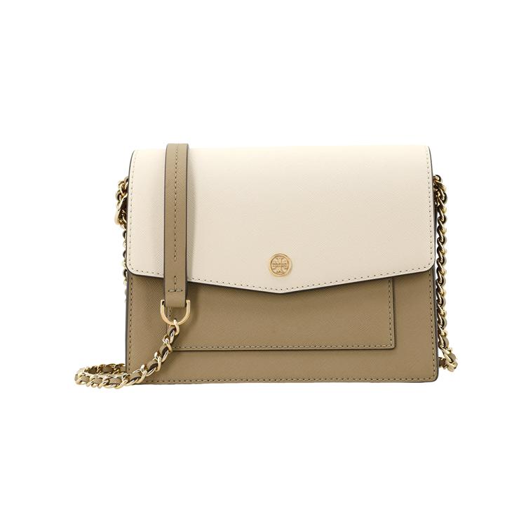 Tory Burch Robinson Metal Logo Magnetic Snap Closure Leather Envelope Crossbody Bag Women bags Cheese-White 154318-724
