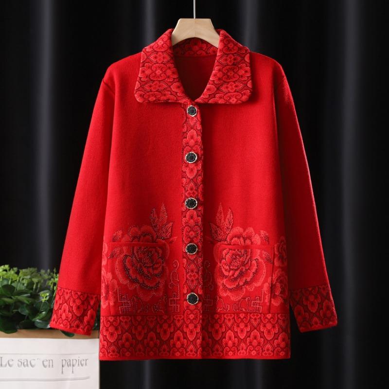 Grandma Sweater Mom Wear Thin Knitted Cardigan Loose Old Lady Spring Jacket Old Man Clothes Women