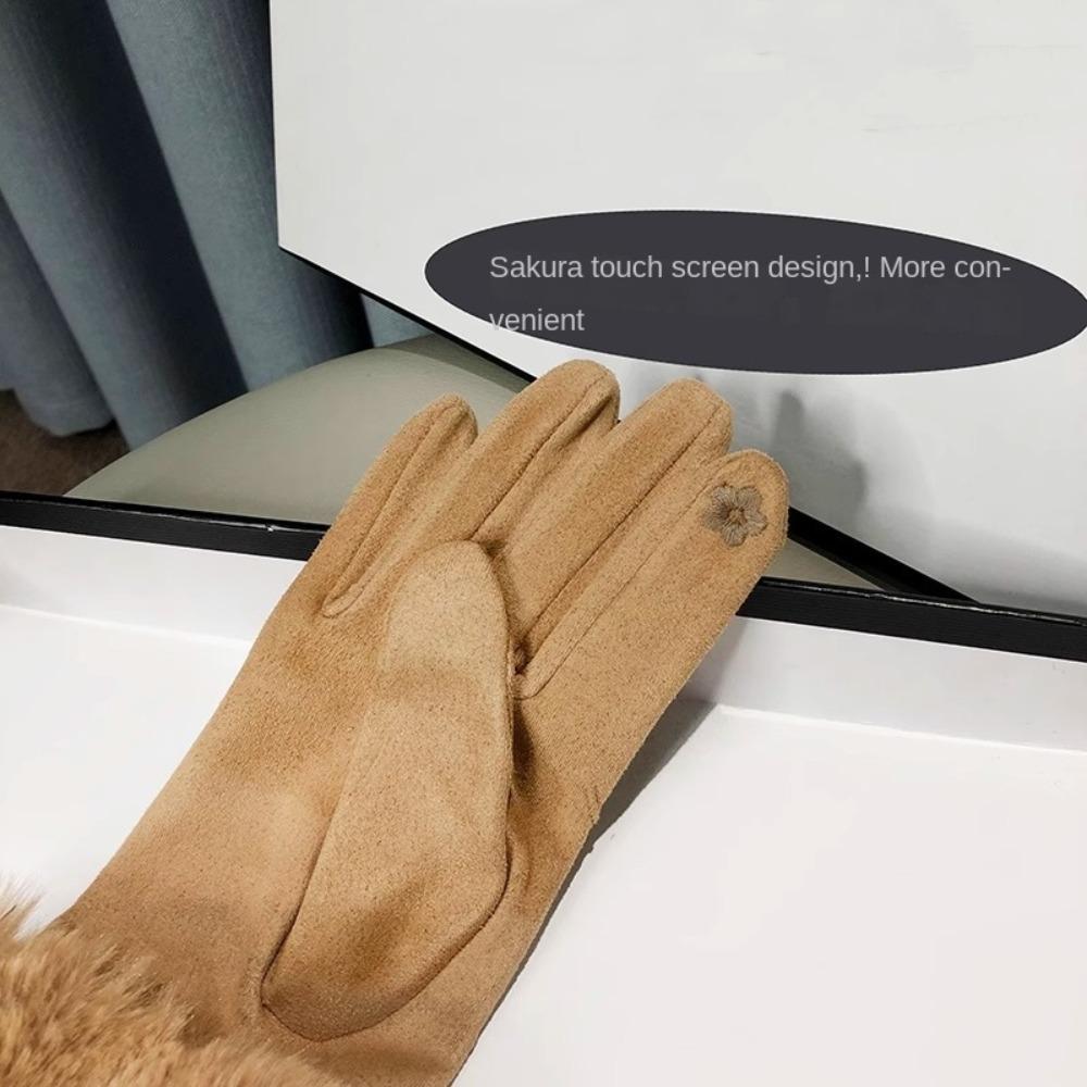 Karierte Winter-Fleece-gefütterte Handschuhe Wildleder Damen Fahrrad-Fäustlinge Süße Handschuhe Weiblich