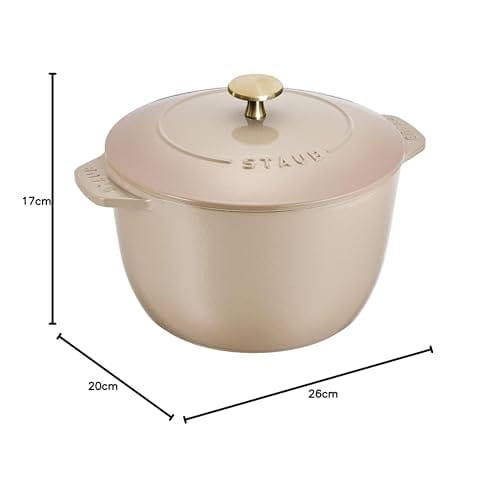 Staub La Cocotte De GOHAN Linen Large 20cm Brass Knob Rice Cooker, 3-cup Capacity, Induction Compatible, Z1026-009 (Official Japanese Product with Ser