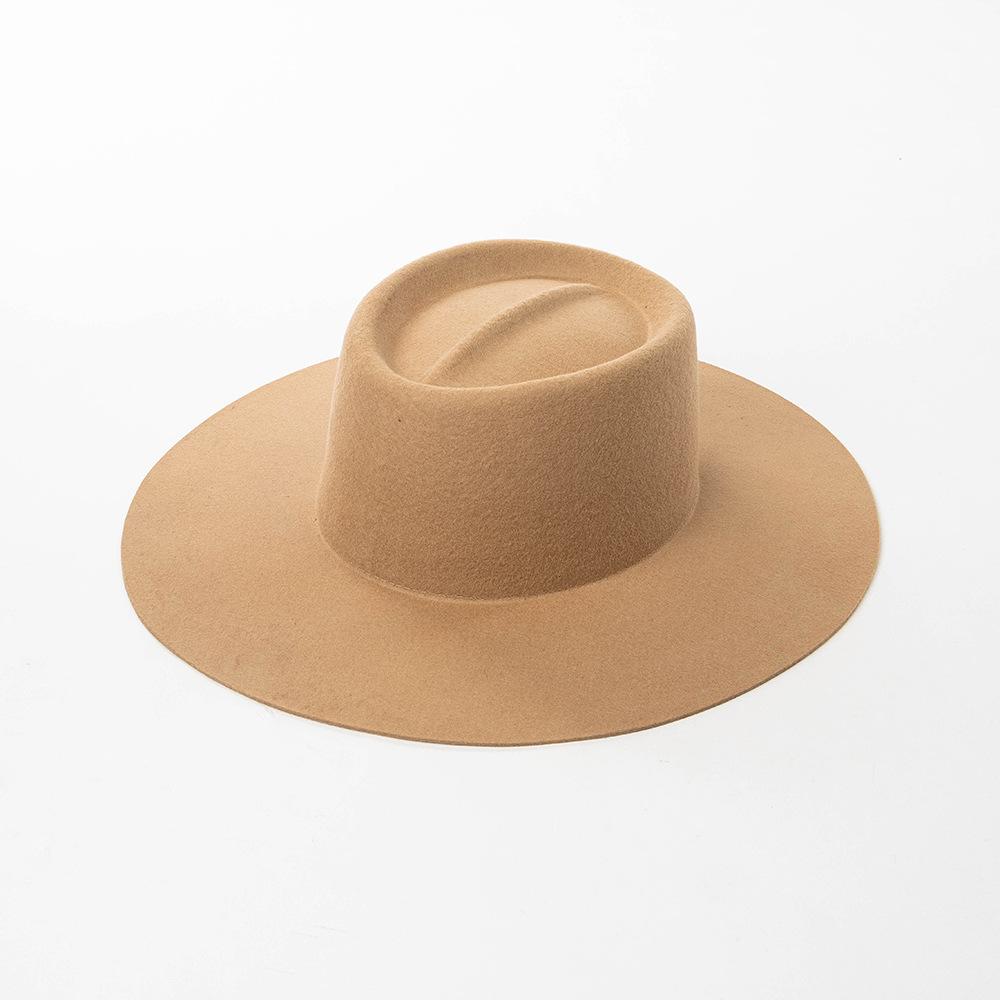 European and American Fashion Casual Crease Ring Top Big Brim Wool Top Hat British Warm Catwalk Felt Hat