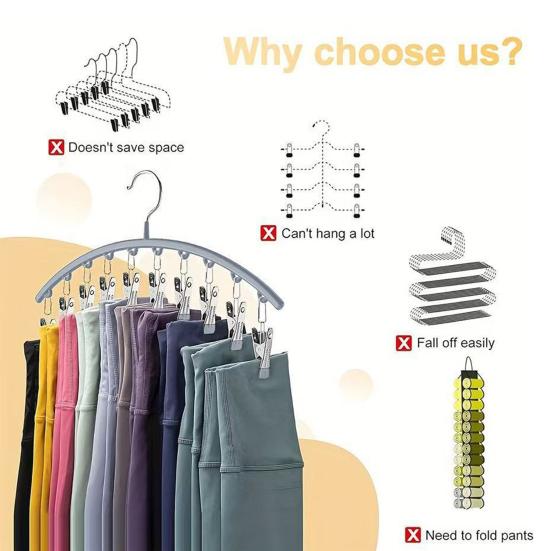 Closet Storage Hanger with 10 Clips Large Capacity Strong Load-bearing Windproof Multi-functional Laundry Drying Rack