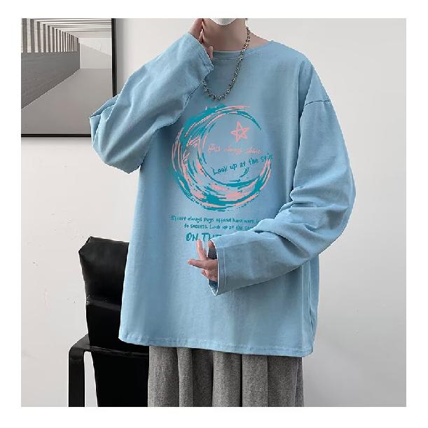 Bedruckter Herbst-Winter-Pullover für Herren, Frühling und Herbst 2024, koreanische Version des Rundhalsausschnitts, lockeres Oberteil, schicker Hong Kong-Stil, trendig