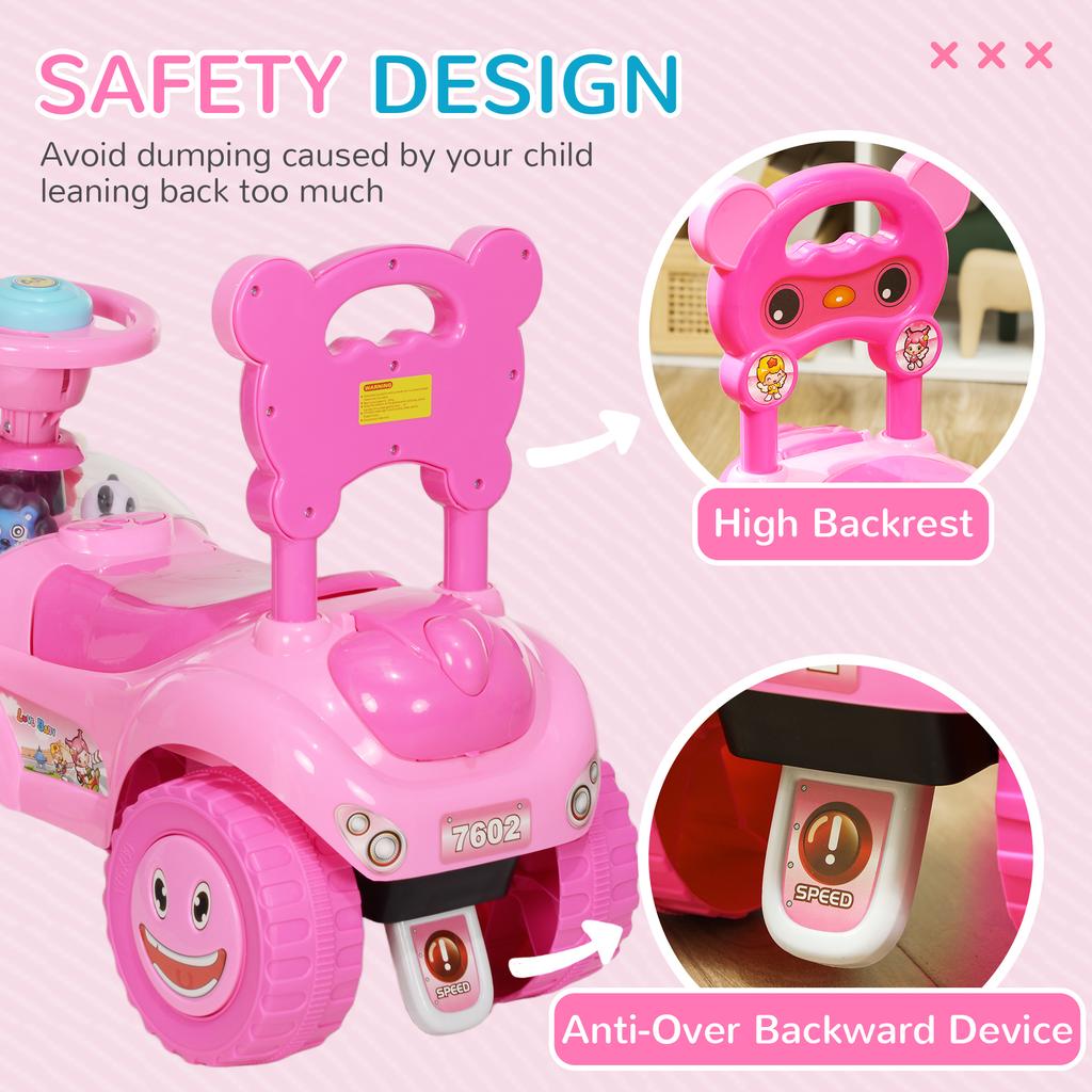 Foot To Floor Oddler Ride On Toy W/ Music, Light, Horn, Under Seat Storage, Anti-Over-Backwards Device, Pink