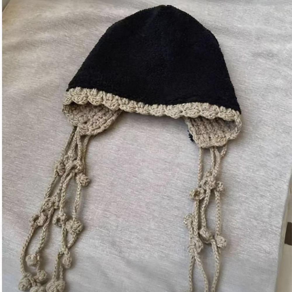 Ladies' Hats New Hand-Knitted Floral Braid Knit Hat for Women Retro Warm and Stylish Fringe Hat Trendy