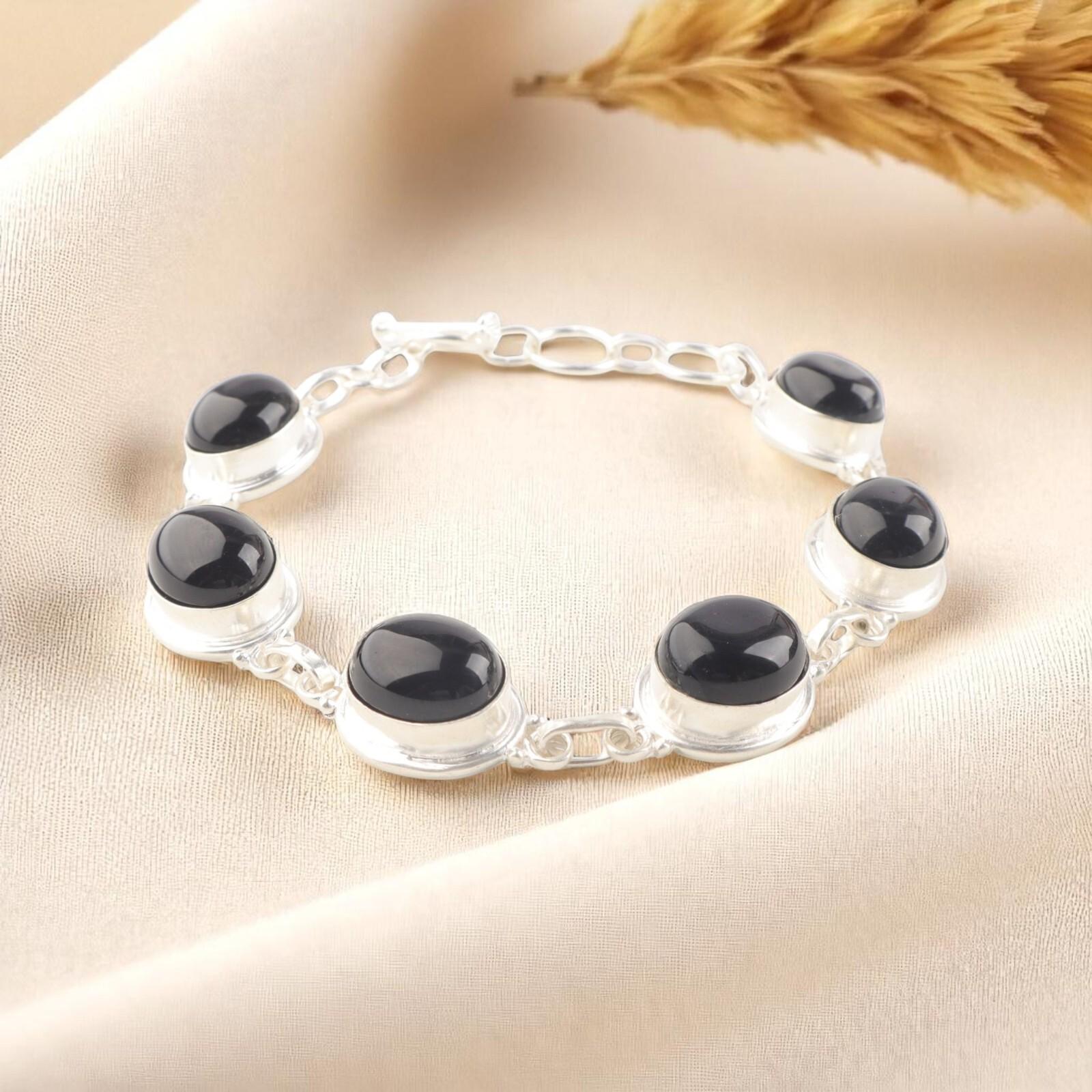 

Драгоценный камень Черный Турмалин Ювелирные изделия из серебра 925 пробы Браслет ручной работы 8,5 RB-3-17