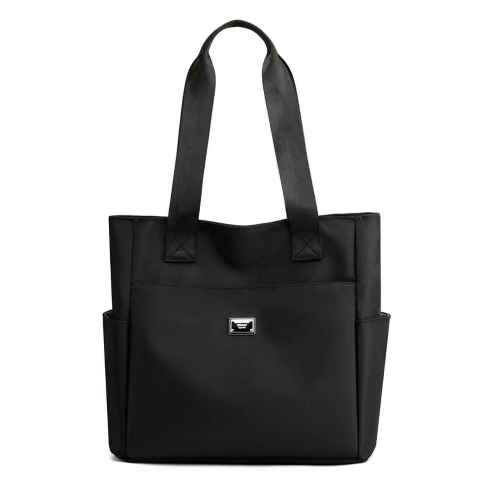 

Lightweight Waterproof Nylon Shoulder Bag Large Capacity Handbag Tote Bags For Work School And Travel чёрный