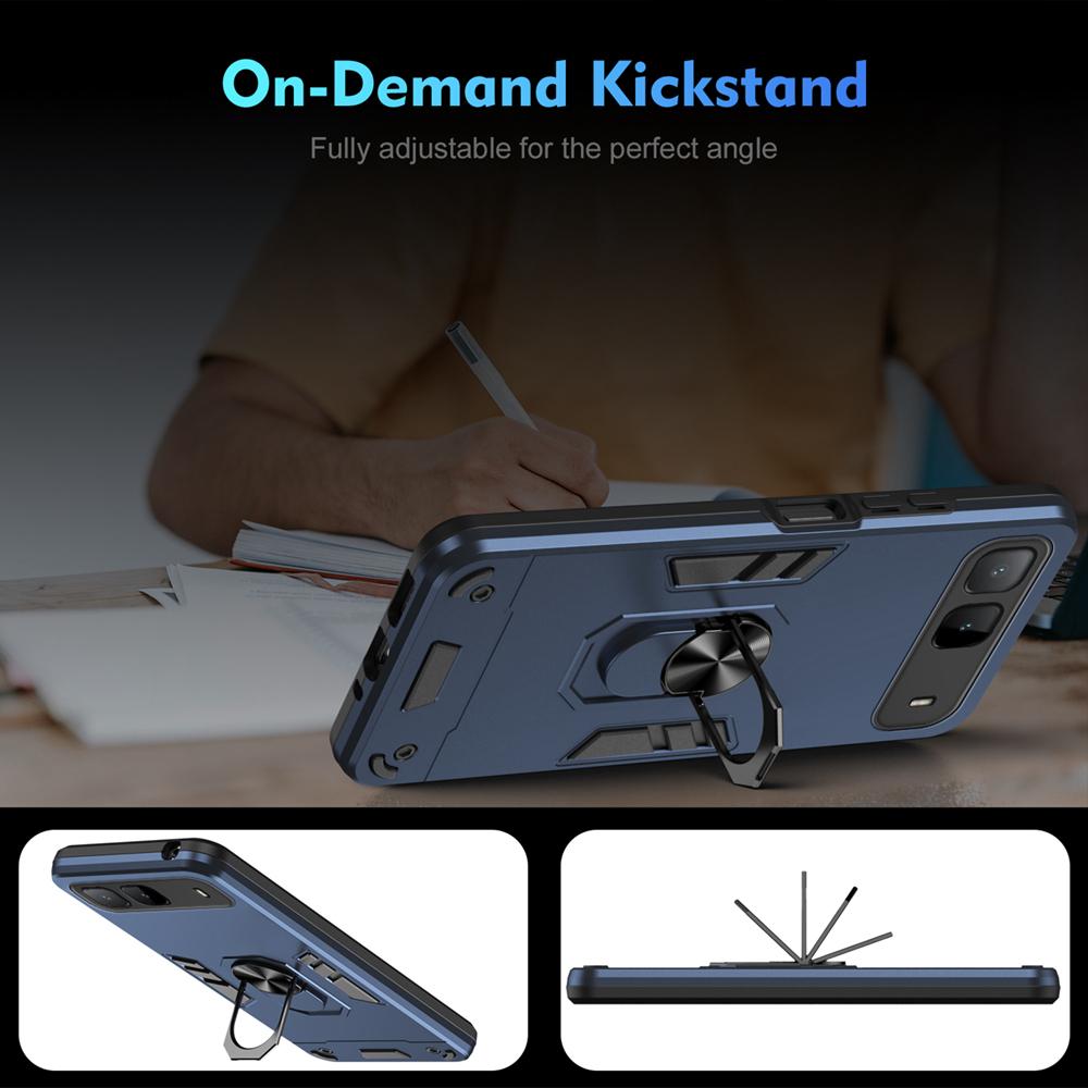KEYSION Shockproof Armor Case for Infinix Hot 60i 5G Soft Silicone+PC Metal Ring Stand Phone Back Cover for Infinix Hot 60i 5G