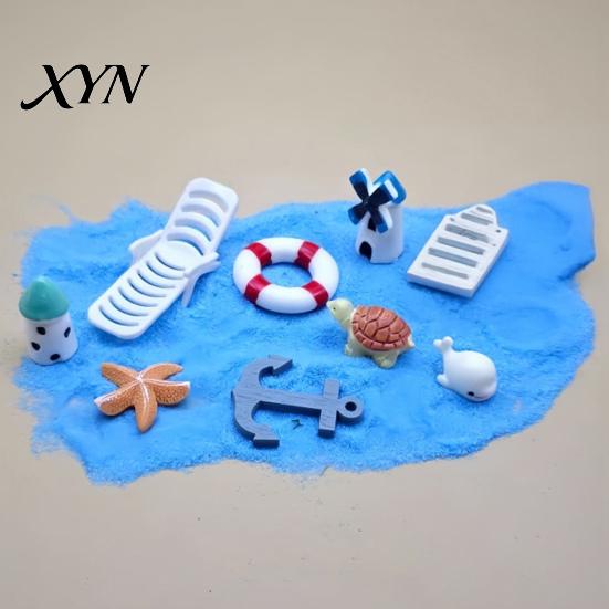 Island Style Micro Landscape Kit Ornaments, Beach Miniature Decoration, Boat/Chair/Umbrella/Palm Tree/Swimming Ring Mediterranean for Succulents Pots