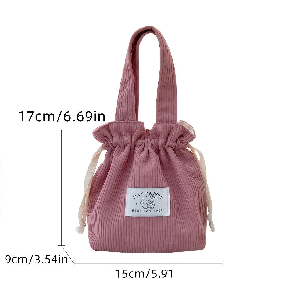Vintage Damen-Kord-Handtasche Lässige Zugbeuteltasche Unifarbene Geldbörse Aufbewahrungstasche Kosmetiktasche