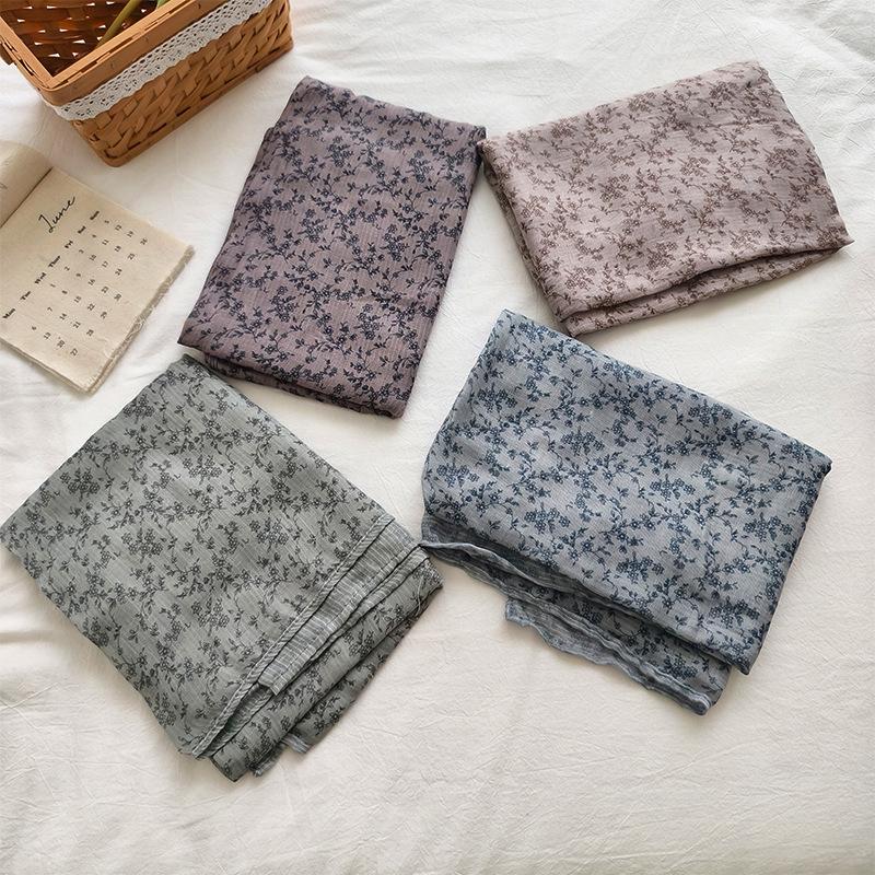 Autumn and Winter Floral Scarf Korean Version Cotton and Linen Scarf Women's Breathable Shawl Artistic Retro