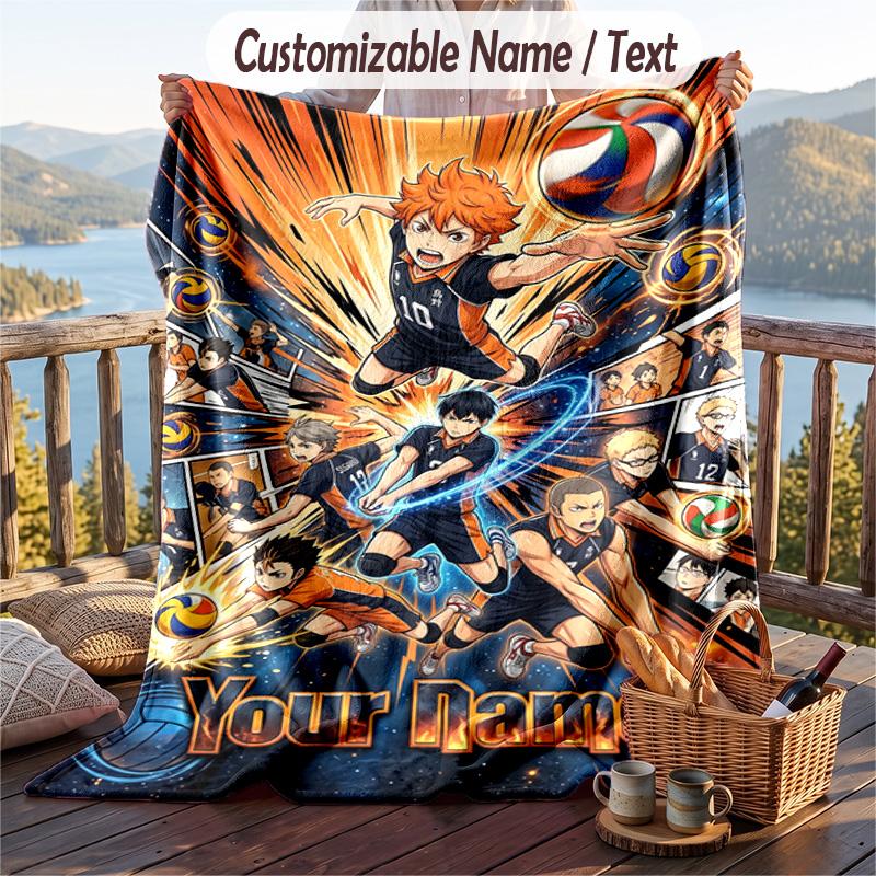 Personalized Flannel Throw Blanket,Haikyuu Custom Printed Name, Cozy Plush Blanket For Home Use