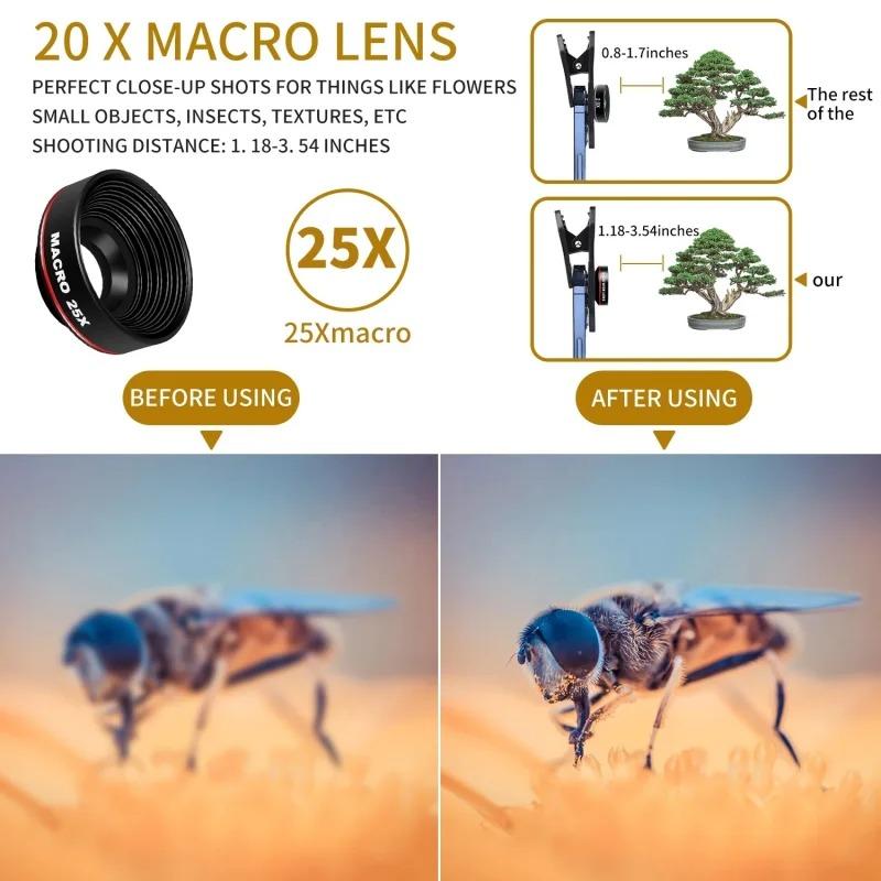 Universal 3-in-1 Phone Camera Lens Kit: Fisheye, 0.62x Wide Angle 25x Macro For Iphone 12/11/ Android Smartphone
