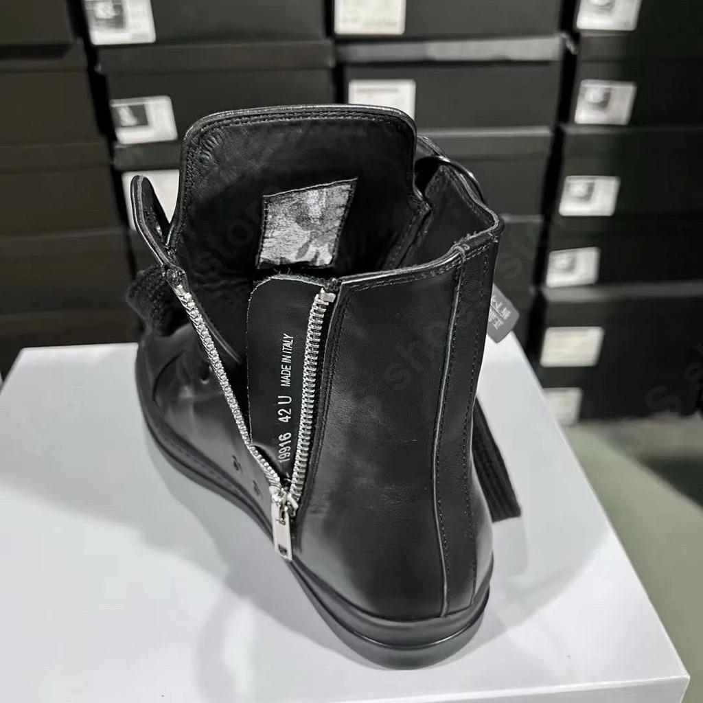Brand R-o Shoe Full Black Leather Shoes Men Sneaker Women High Top Shoe Boots Sneakers Jumbo Laces Casual Shoes