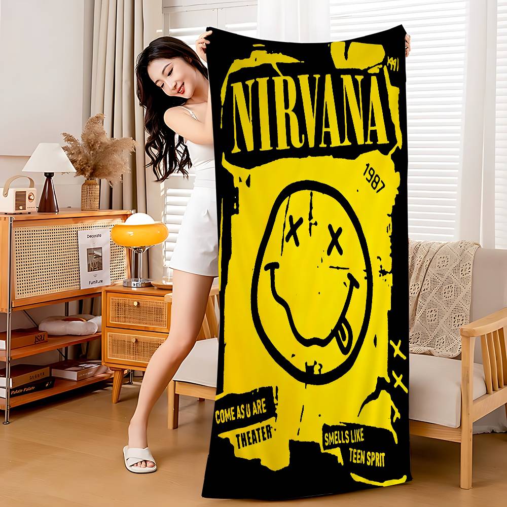 Rock Band A-N-Nirvana Beach Towel Colorful Bath Towels for Girl Microfiber Quick Dry Custom Sand Free Beach Yoga Spa Gym Pool