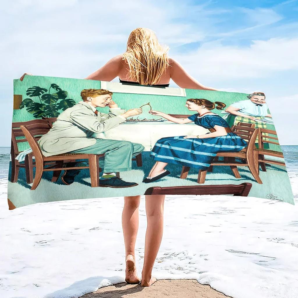 Figure Oil Painting Beach Towel,Travel Towel for Boys & Girls,Quick-Dry & Super Absorbent Beach Blanket for Bath, Pool, Camping