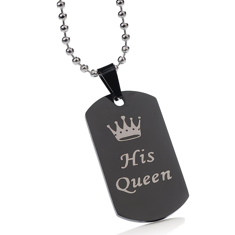 His Queen, Her King Stainless Steel Necklace for Men and Women - New European and American Style