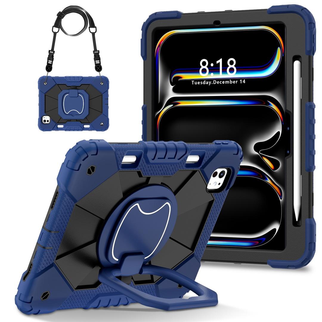 

Для iPad Pro 11 (2024)/ iPad Pro 11 дюймов (М4). Вращающаяся на 360° рукоятка, прочная защитная подставка TPU+PC 3 в 1, противоударный чехол для планшета и ПК iPad Pro 11 (2024) темно-синий