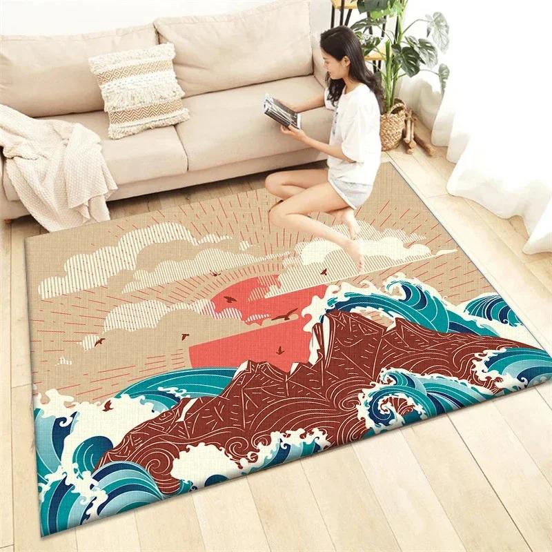 Japanischer Stil Bedruckter Teppich Wohnzimmer Heimdekoration Sofa Tischteppich Rutschfeste Stuhlunterlage Lounge-Matte Picknick Camping Ar