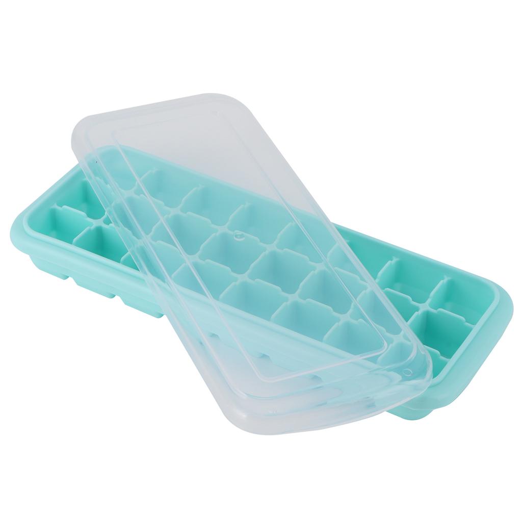 24 Grid Small Cubes Silicone Ice Tray with PP Lid Silicone Ice Mold for Home KitchenGreen