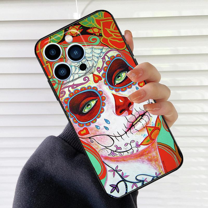 Catrina Beautiful Rose Girl Skull Phone Case For iPhone 17 16 15 14 11 12 13 Pro Max Mini 15 16 Plus 16e 17Air Cover Fundas