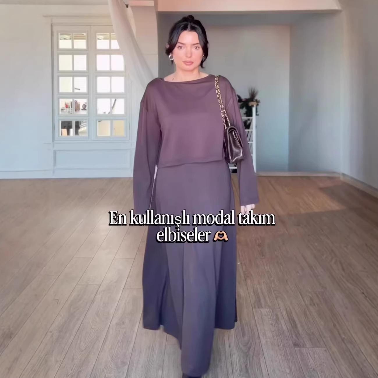 

2026 Women s Casual Long Dress Set: Solid Color, Round Neck, Long Sleeve XL кофейный