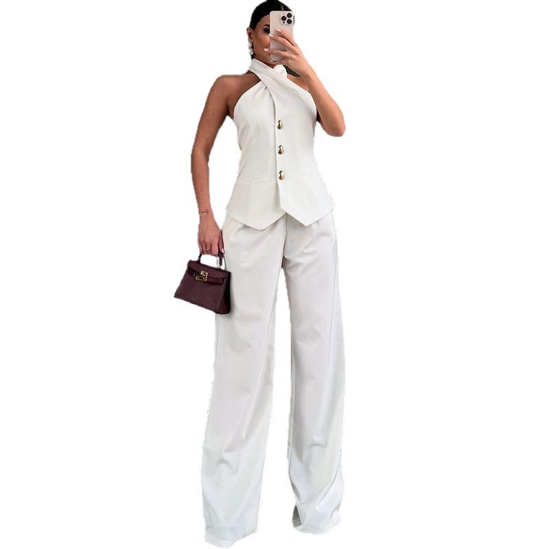 2025 Summer Women's Halter Top & High Waist Long Pants Set - European & American Style