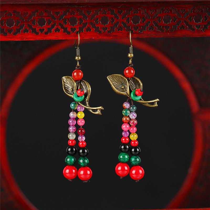 Handmade Classical Jade Fringed Earrings, Retro Female Long Style Temperament Agate Shell Antique Earrings, Earrings.