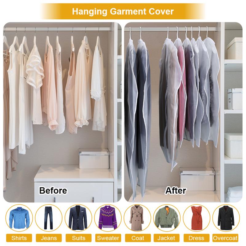 6pack Storage Garment Covers Translucent Dress Bag Waterproof Dustproof Clothing Cover Clothes