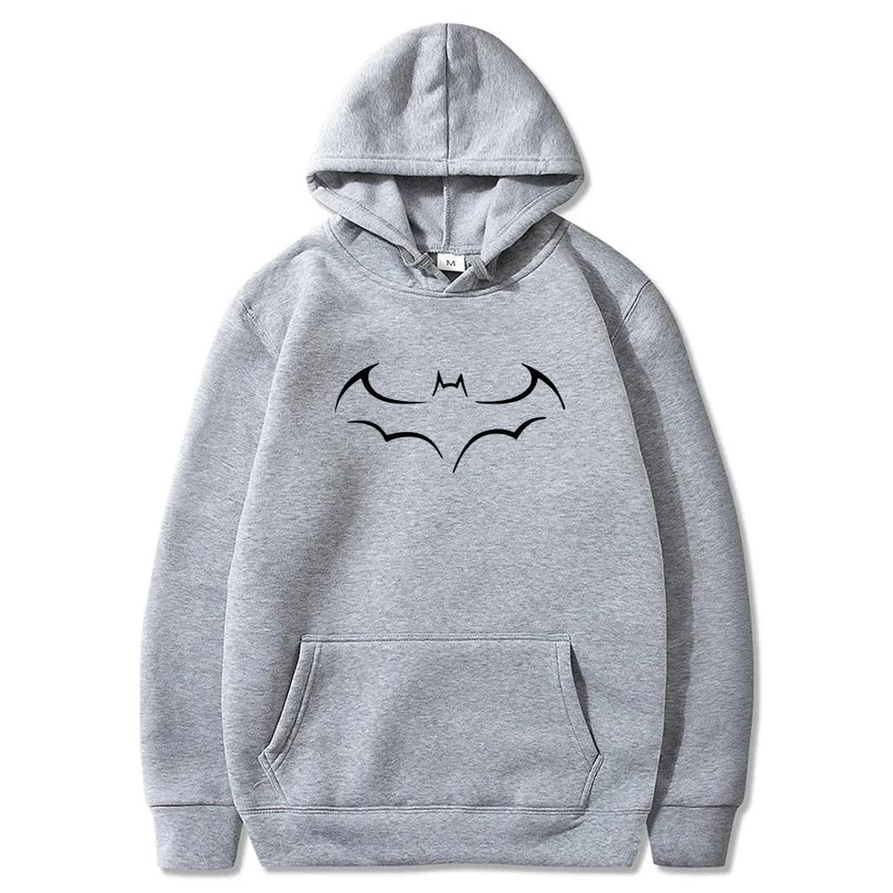 Jesienny i Zimowy Męski Bluza z Kapturem z Nadrukiem Nietoperza Wszechstronna Luźna Moda Codzienny Top Męski Ciepła Bluza z Kapturem
