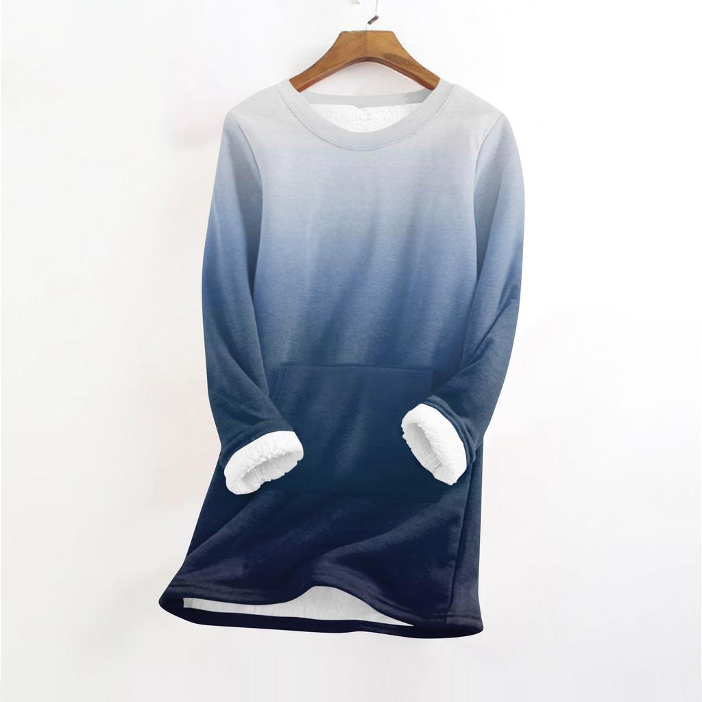 Women's Fashionable Printed Round Neck Long Sleeved Plush Warm Pullover Top