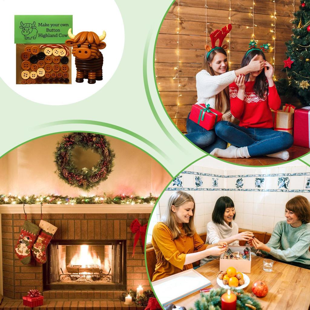 3D Animals Button Decor Handmade Button Highland Cow Decoration Kit Festive Atmosphere Props For Garden Patio Porch Indoor