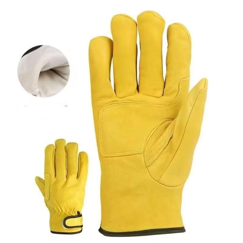 1 Pair Sheepskin Leather Work Gloves Safety Wearproof For Welding Gardening Bike Riding