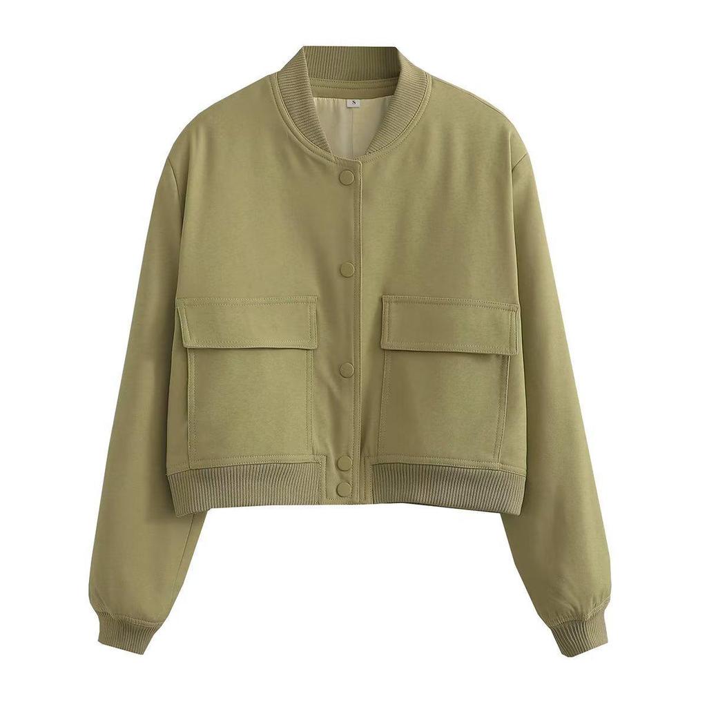 2024 Women's European & American Style Autumn Bomber Jacket with Large Pockets