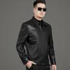 Jarní a podzimní nová kožená pánská bunda z ovčí kůže, business bunda s klopami z měkké kůže pro tatínky středního věku