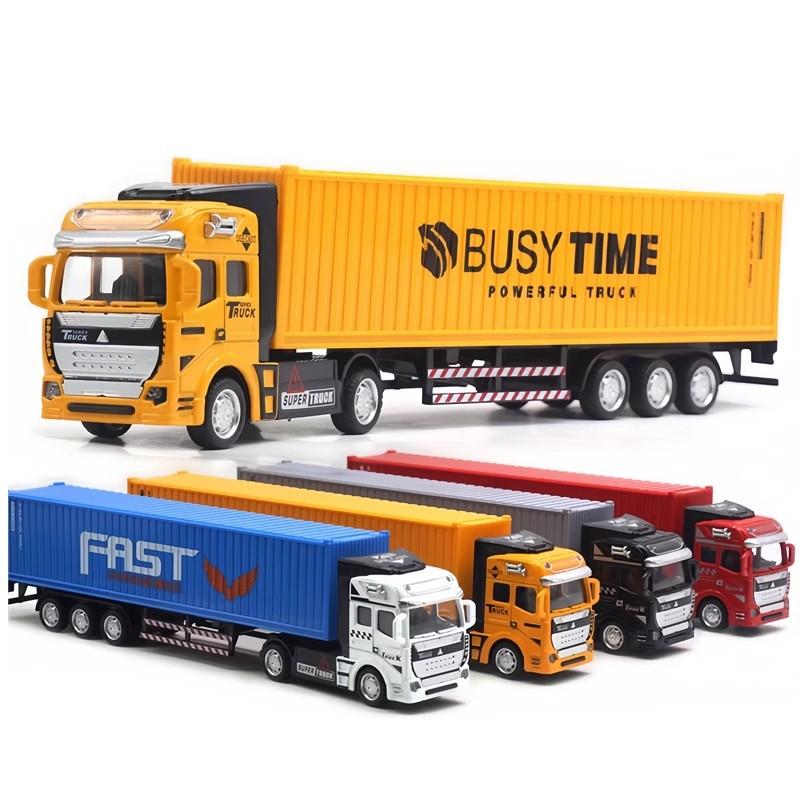 1:48 Alloy Container Truck Model Simulation Pull Back Large Container Truck Children's Engineering Truck Toy Birthday Gift