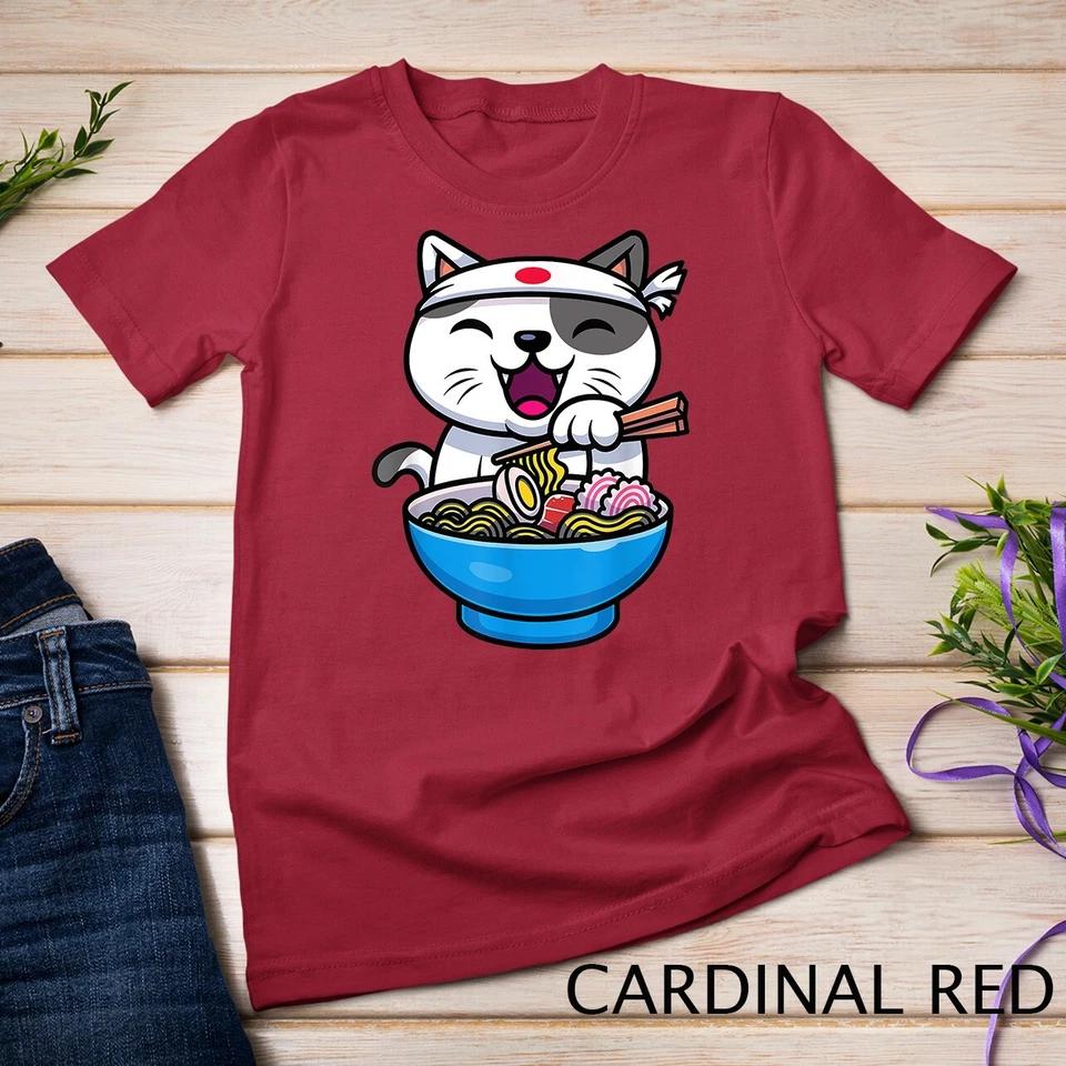 Kawaii Anime Cat Eating Ramen Noodles Japanese Gift T-Shirt Unisex T-shirt 3 L