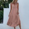 Amazon Independent Station Cross-border Summer New Products European and American Sleeveless Pleated Skirt Loose V-Neck Long Dress