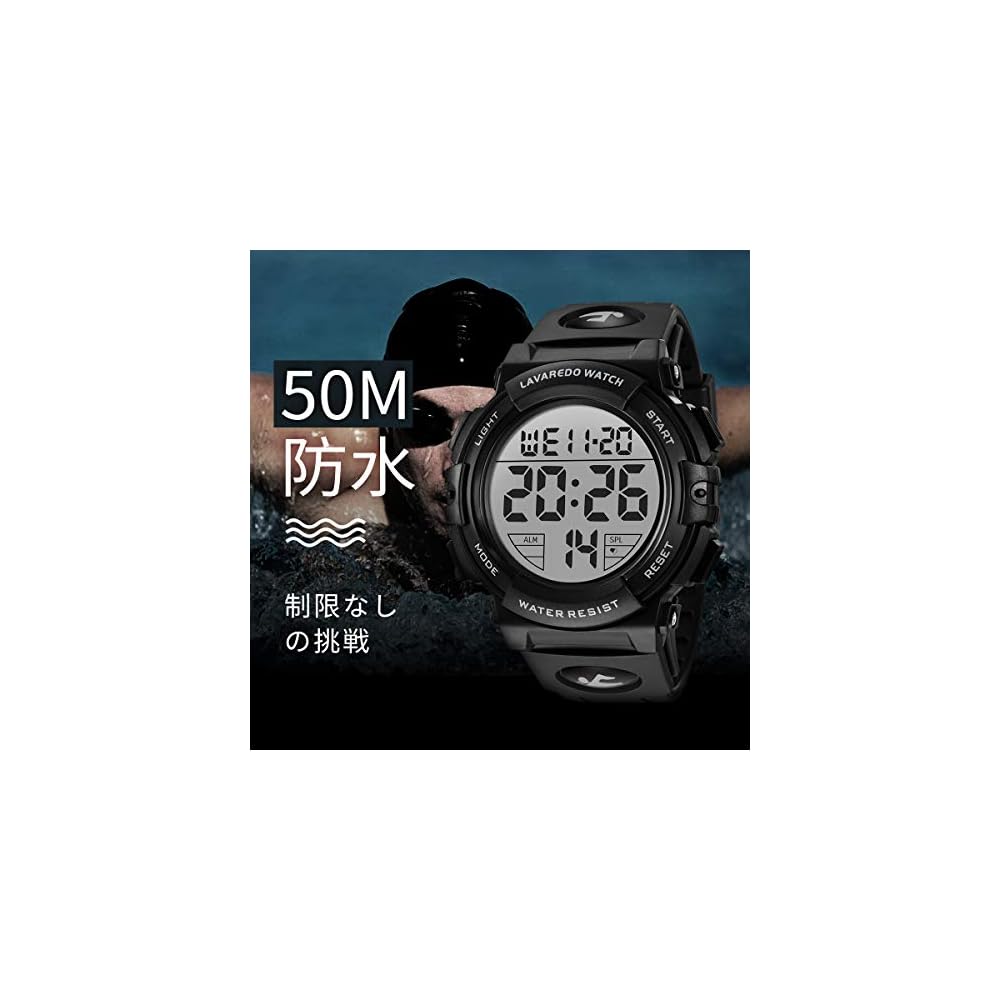 Senors Digital Sports Watch Men's 50m Waterproof Multi-Function LED Display Outdoor Watch Black